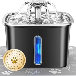 Veken Stainless Steel Cat Water Fountain – 95oz/2.8L Automatic Pet Fountain with Filters, Sponges & Mat for Cats & Dogs