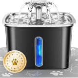 Veken Stainless Steel Cat Water Fountain – 95oz/2.8L Automatic Pet Fountain with Filters, Sponges & Mat for Cats & Dogs